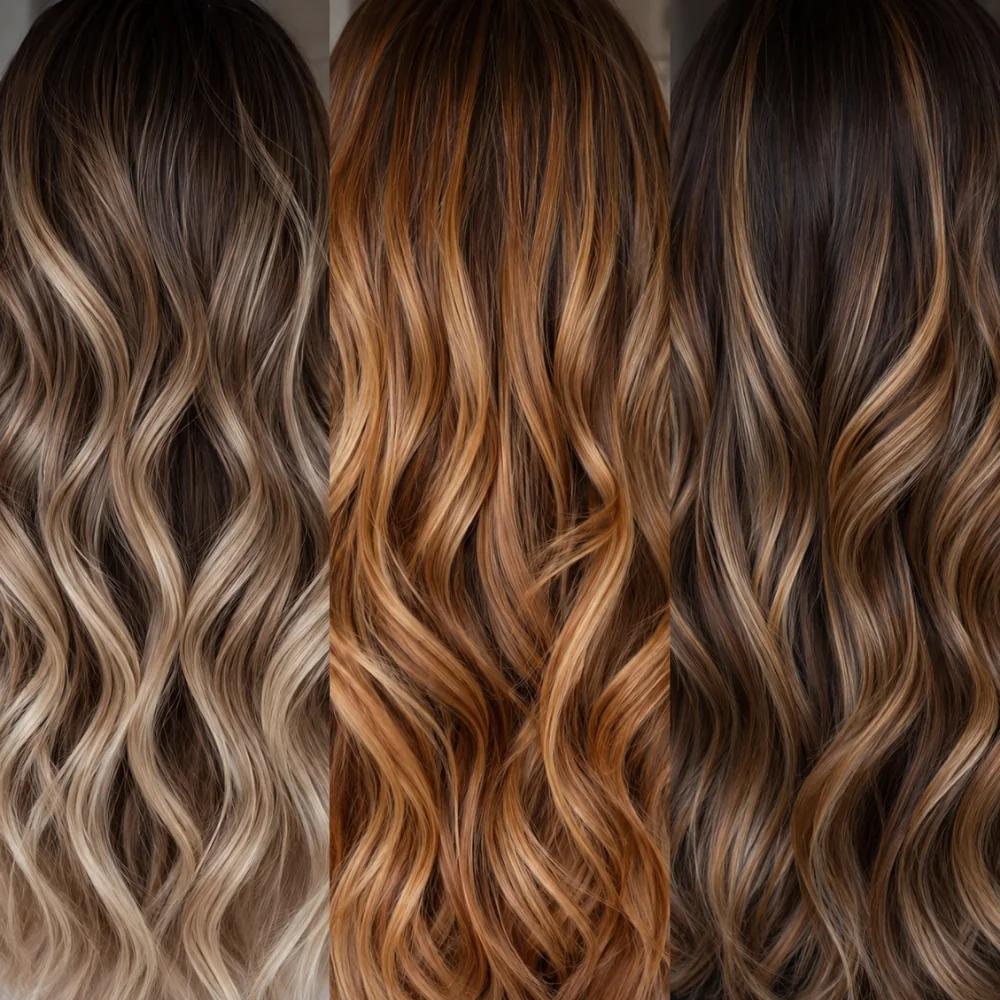 Three shades of glossy balayage waves