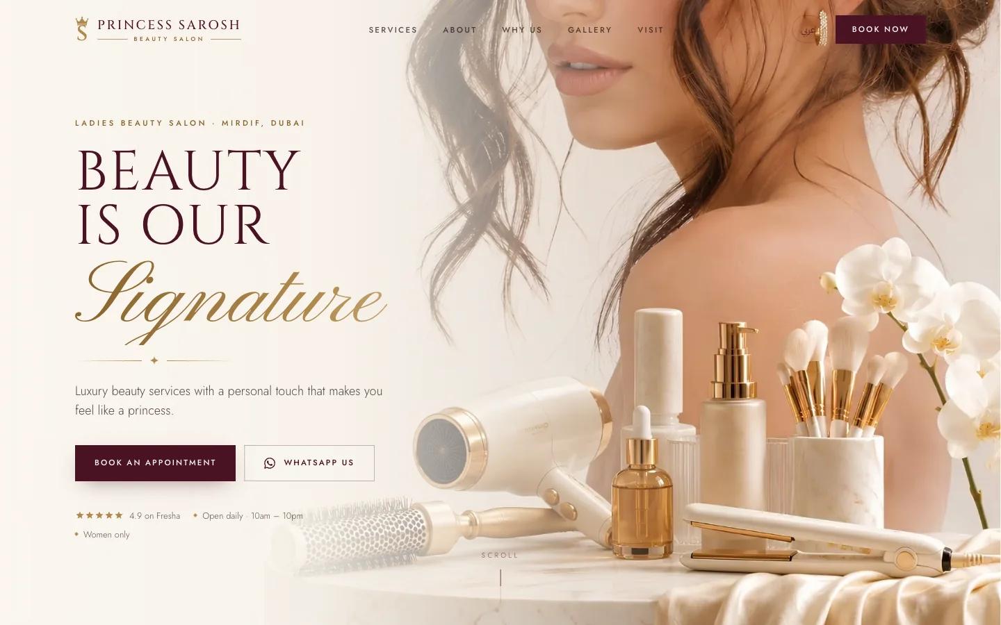 Princess Sarosh website on desktop